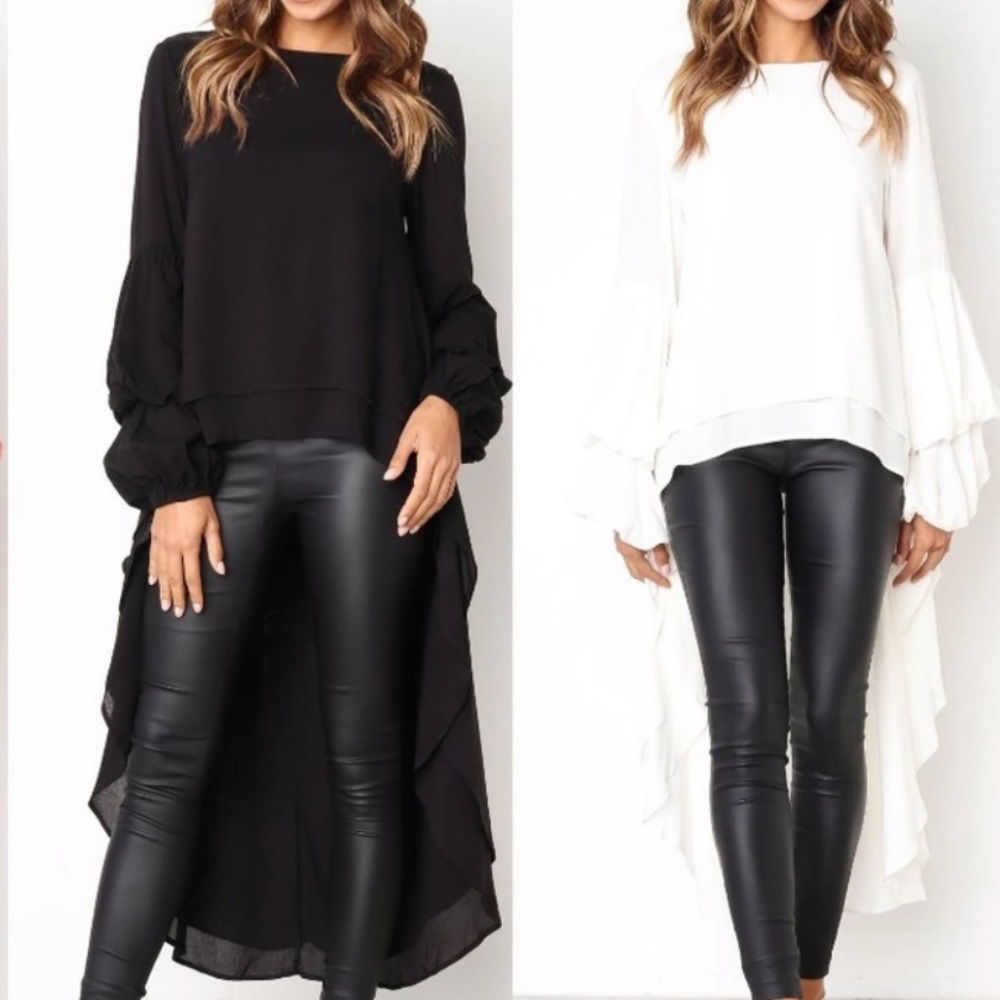 RESTOCKED! Black Caped Ruffle High Low Blouse - Picture 6 of 6